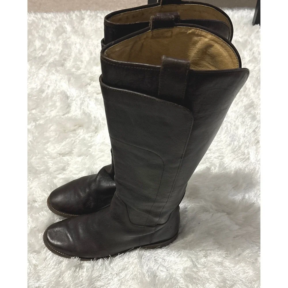Frye 77535 Paige Tall Riding Brown Distressed Leather Womens Boho Boots Size 8